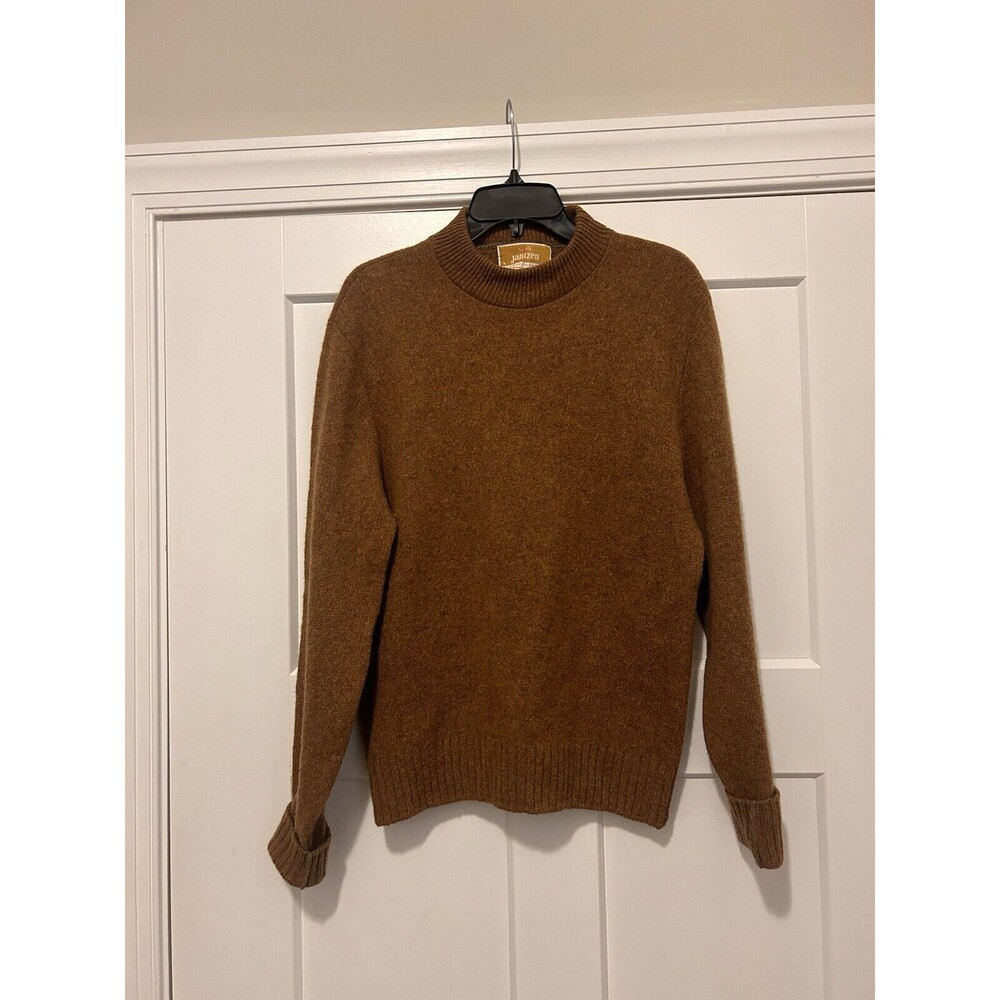 Vintage 80’s Jantzen Sweater Mens Large Tan Brown Wool Knit Crew Neck USA Made - Picture 1 of 4